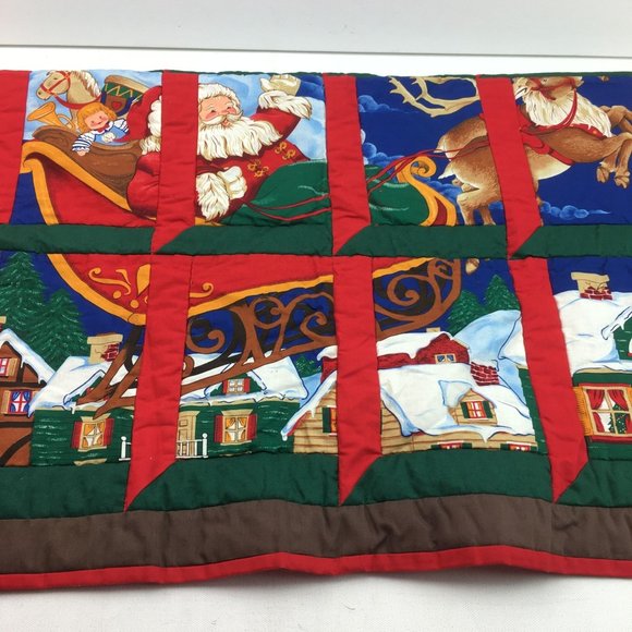 Vtg Handmade Happy Christmas To All Santa Attic Windows Holiday Wall Quilt 28X37 - Picture 2 of 4